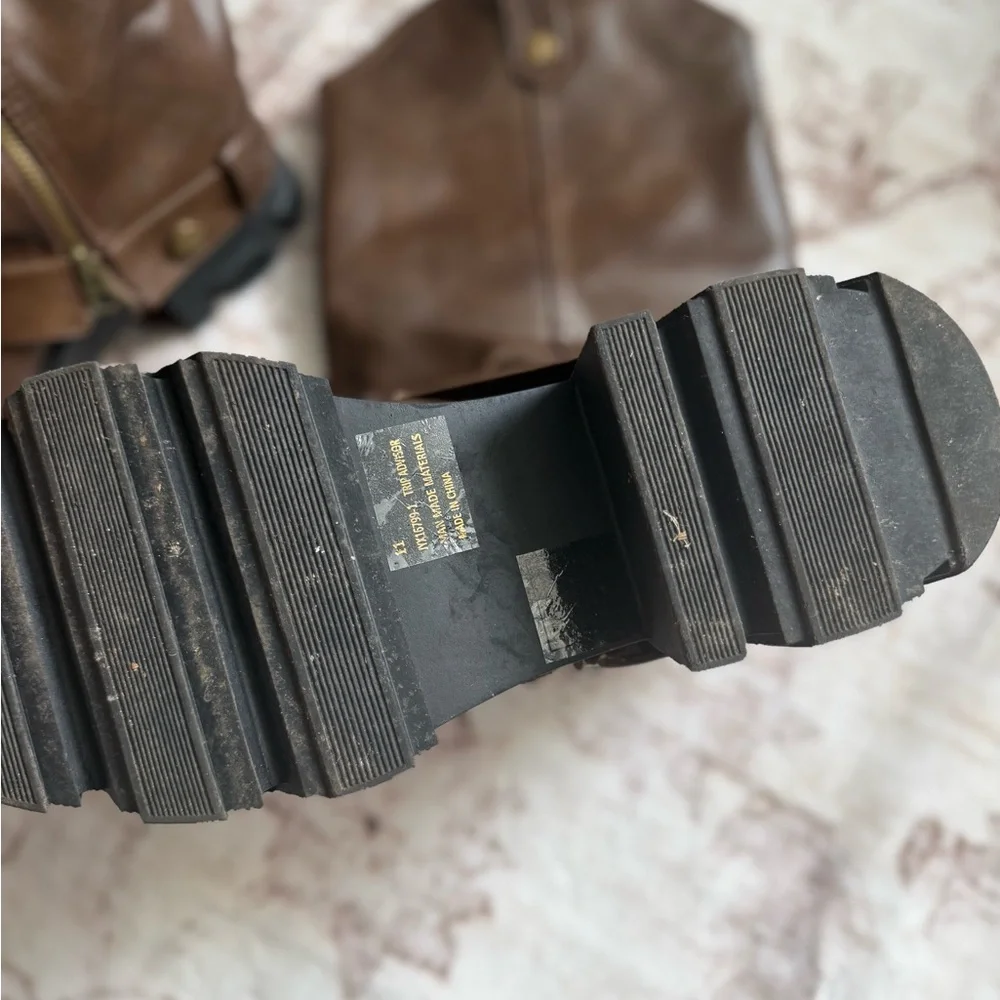 Brown Knee-High Boots with Black Soles bulky fun brown boots - Picture 9 of 13